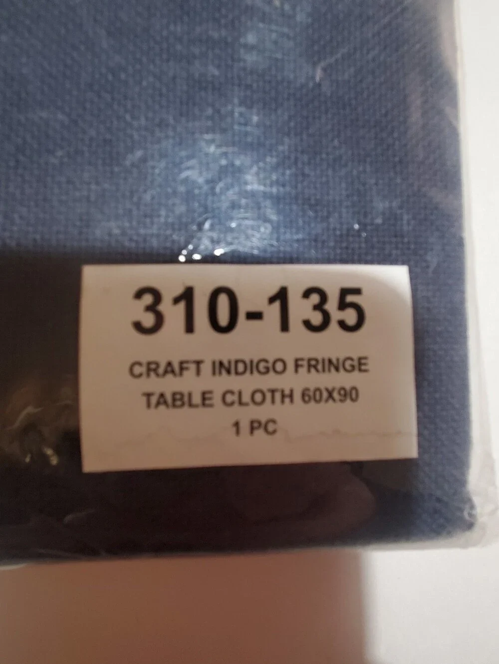 CRATE & BARREL 60X90 TABLECLOTH   CRAFT IMDIGO FRINGE . NWT.